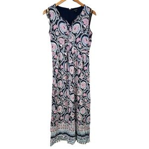Talbots boho beach Paisley Floral Print Boho Bohemian Sleeveless Maxi Dress Sz 4